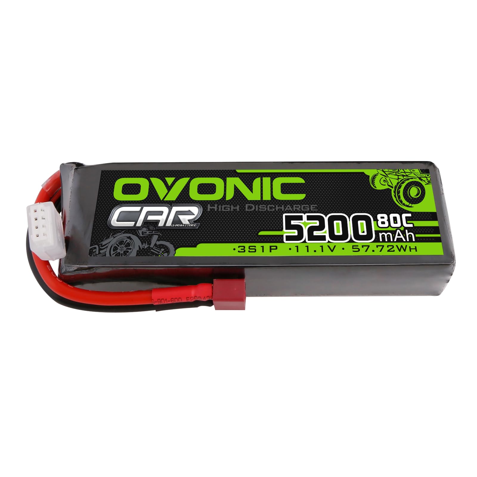 OVONIC 2 X Lipo 3S 5200 MAh 120C – Batterie 11,1V Avec Prise Deans T Pour RC, Voiture Camion Drone, 138x46x31mm