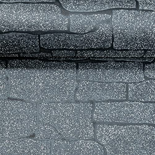 SOPHIE LAURENCE Glitter 3D Brick Wallpaper Black Silver Grey Textured Paste The Wall Thick Wallpaper for TV Walls/Sofa Background Bedroom Kitchen Bathroom Wall Decor