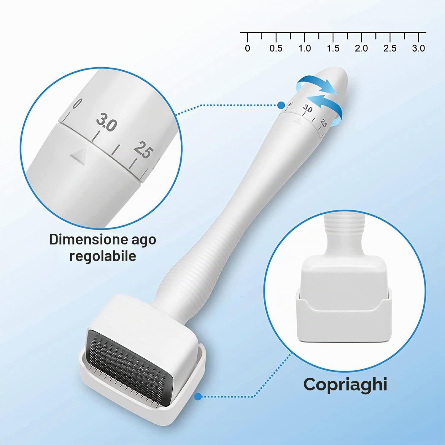 Timbro Dermastamp Derma Stamp Regolabile 0-3 mm Professionale Dermastamp Microneedling Regolabile 140 perni in Iitanio Microneedle Dermapen Derma Roller per capelli, barba, viso, corpo