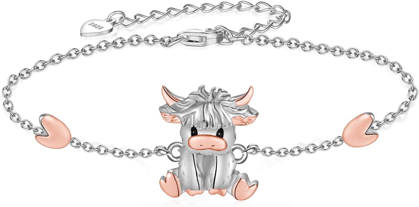 Highland Cow Bracelet for Women 925 Sterling Silver Animal Bracelets Highland Cow Decor Jewelry Gifts for Women