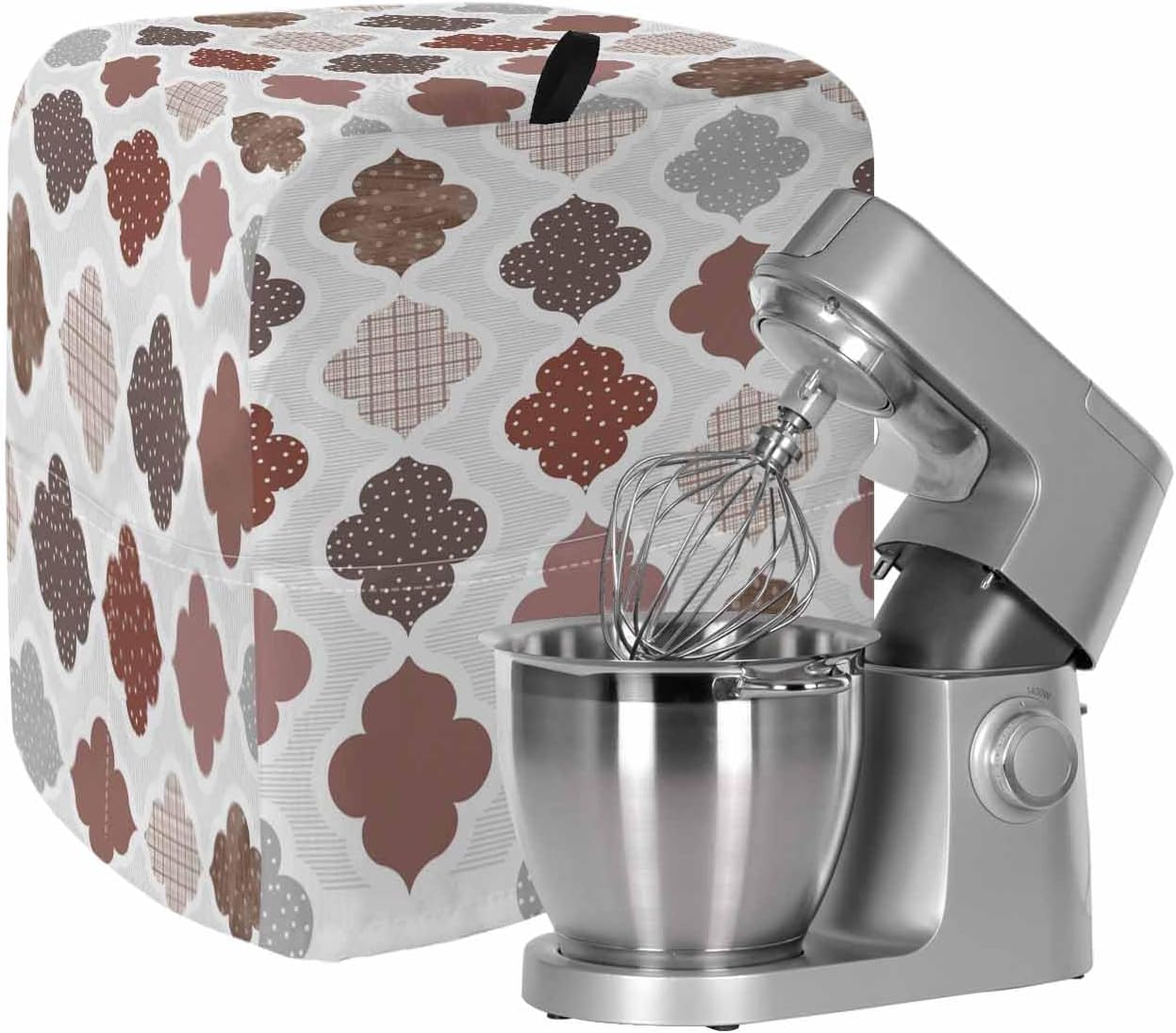 Green Geometric Stand Mixer Cover with Storage Pocket, Waterproof Kitchen Mixer Covers, Vintage Moroccan Rhombic Bohemia Gray Kitchen Appliance Dust Cover Compatible with 6-9 Quart Mixers