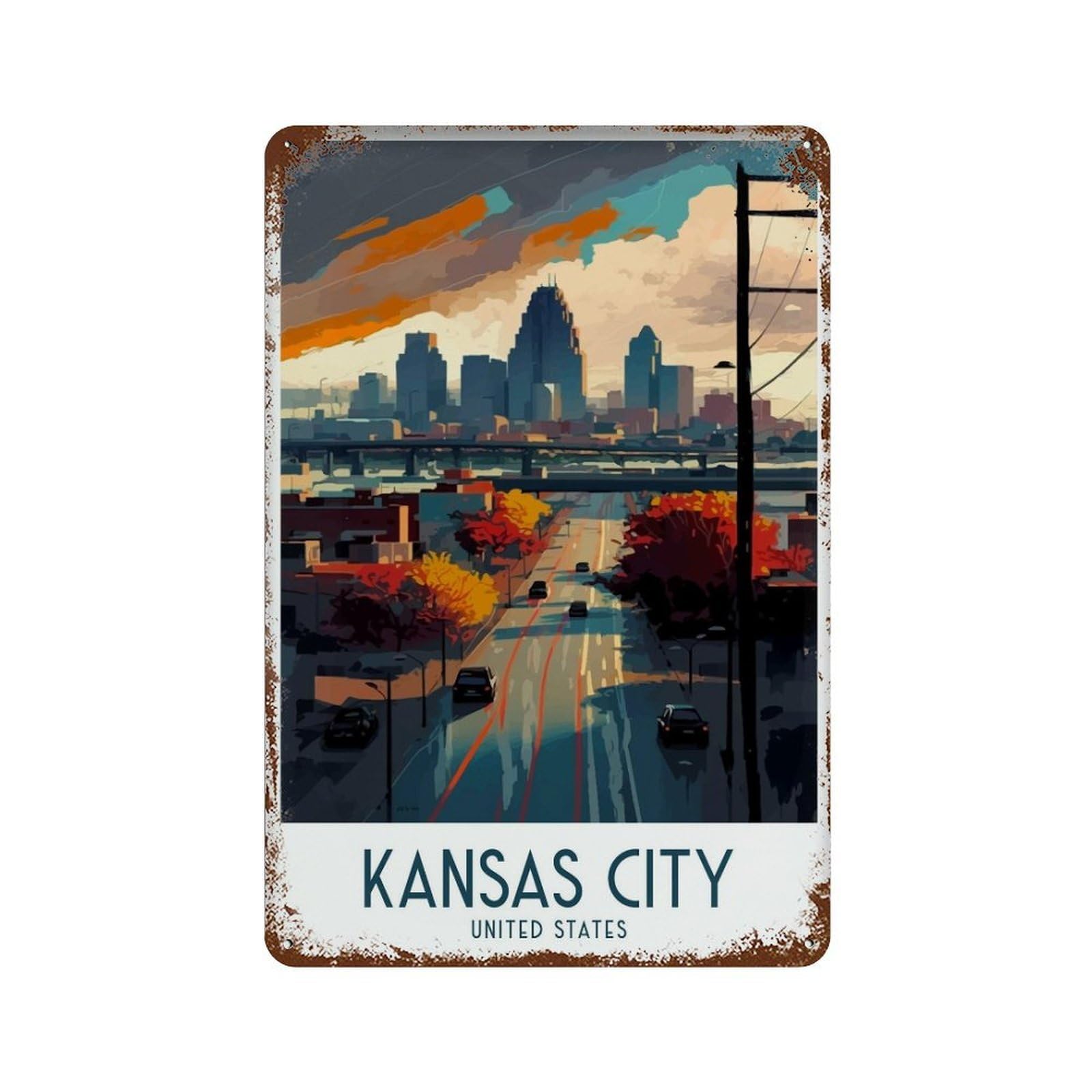 xiaoxiaoshen Kansas City Travel Missouri Wall Decor Art Metal Tin Poster Modern Home Decor Art Home Bar Shop Decorations Vintage Sign 30x20cm