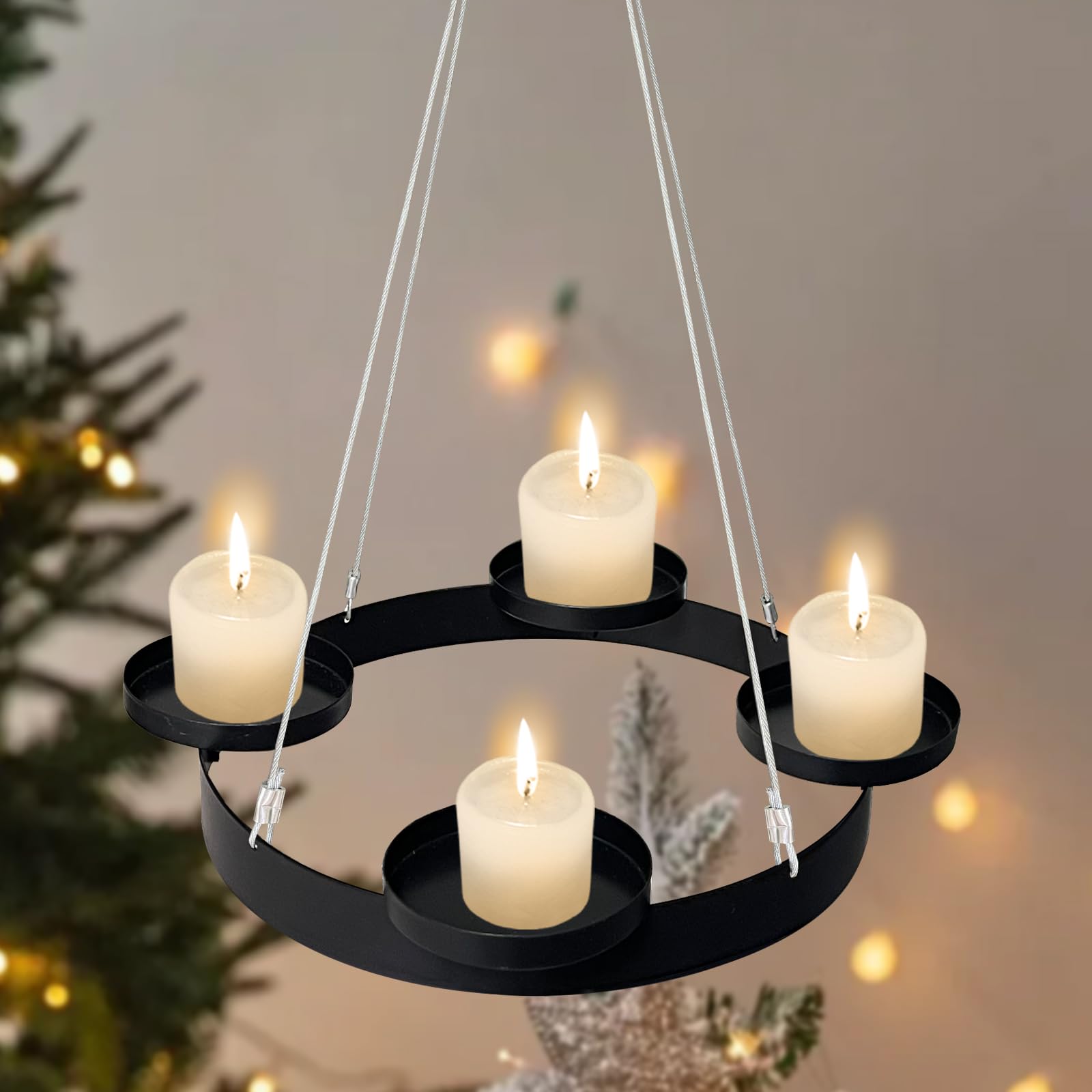 Adventskranz Metall Hängen 30 cm, Kerzenständer Advent für stumpenkerzen