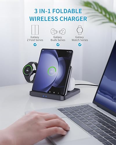 Miniatura 4 de JOYVEVA Estación de carga inalámbrica para Samsung Z Fold 5, 3 en 1 plegable de carga rápida para Galaxy Z Fold 43, Z Flip 543, S23S22, Note2010