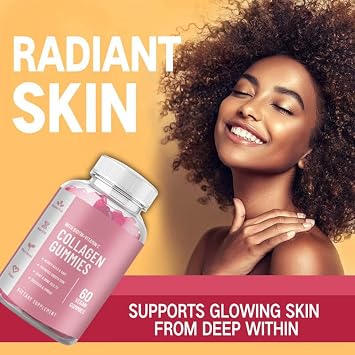 60PCS Collagen Gummies - Promotes Collagen Production - Supplements Vitamin C, E- Supports Skin, Joints, Nails and Hair
