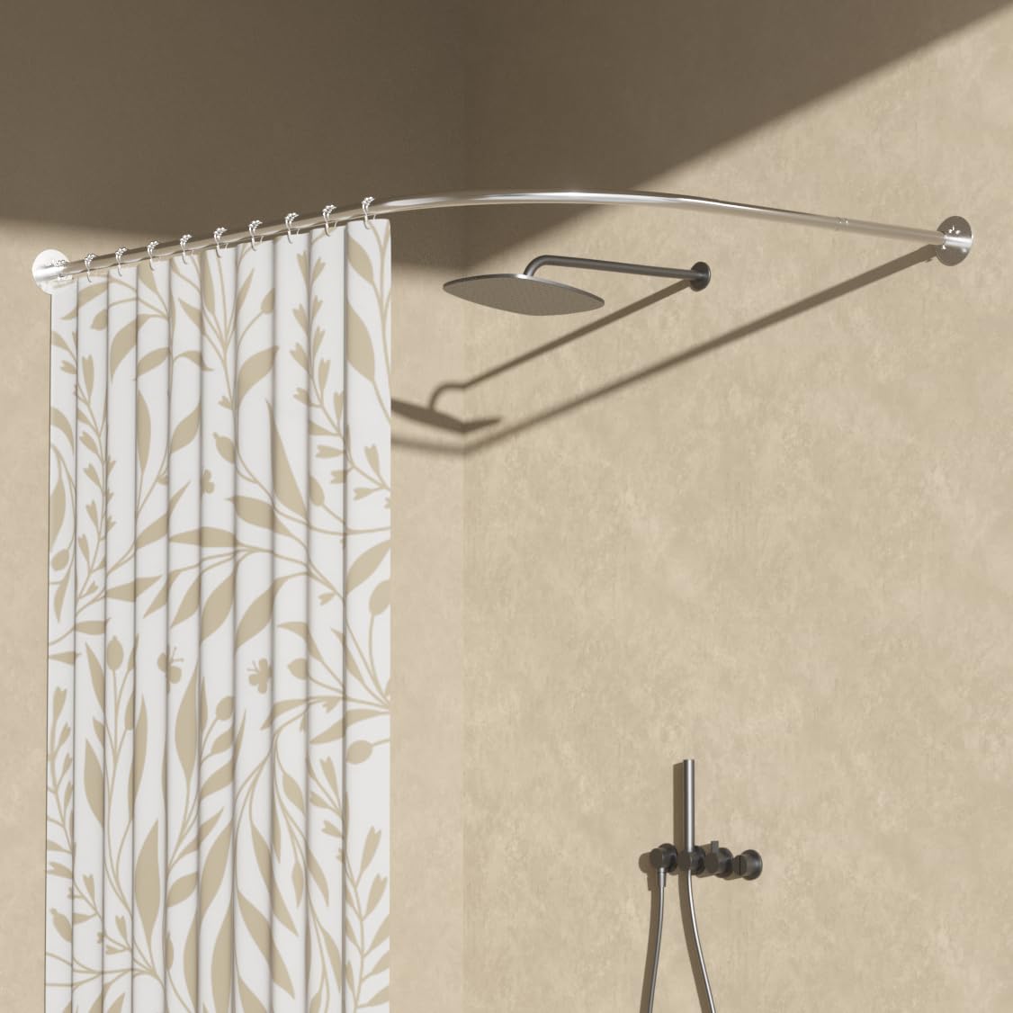 Barra CortínDucha Esquina Extensible, 70-95 x 105-165 cm, Sin Taladrar, Metal