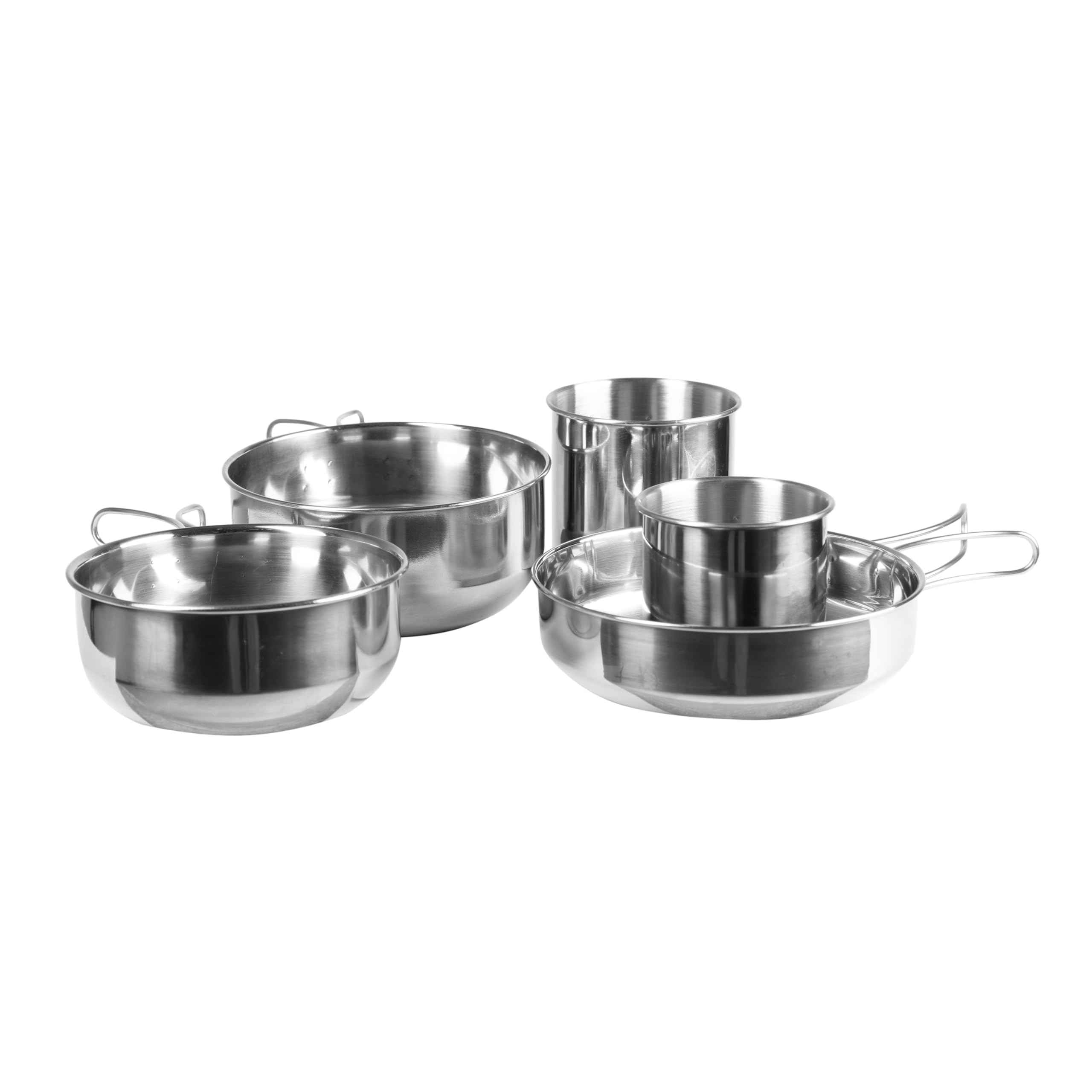 Mil-Tec Camping Koch‑Set Edelstahl • Edelstahl Outdoor Kochgeschirr • Kompakt & stapelbar • Ausklappbare Griffe • Deckel als Teller