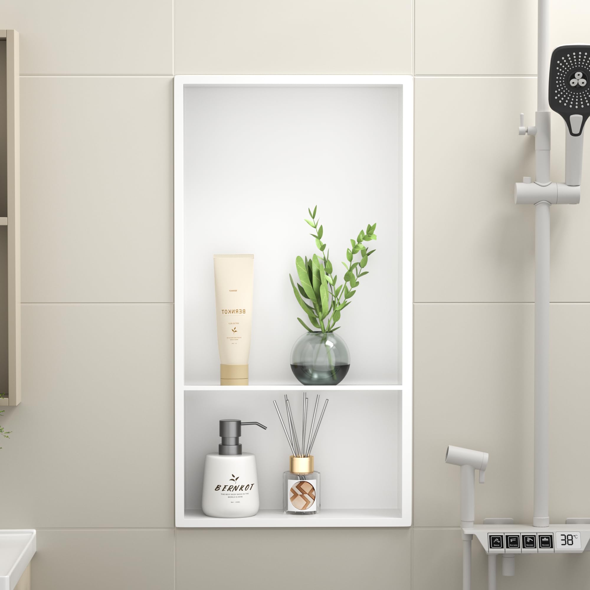 Bernkot Douche En Acier Inoxydable, Blanc, 60 X 30 Cm, Pas Besoin De