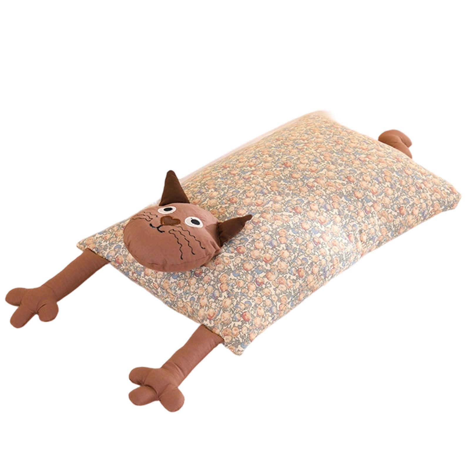 Msioytog Buckwheat Filled Pillow with Cartoon Cats Design Cotton Pillowcase Breathable Pillow for Night Sleep Cats Design Case
