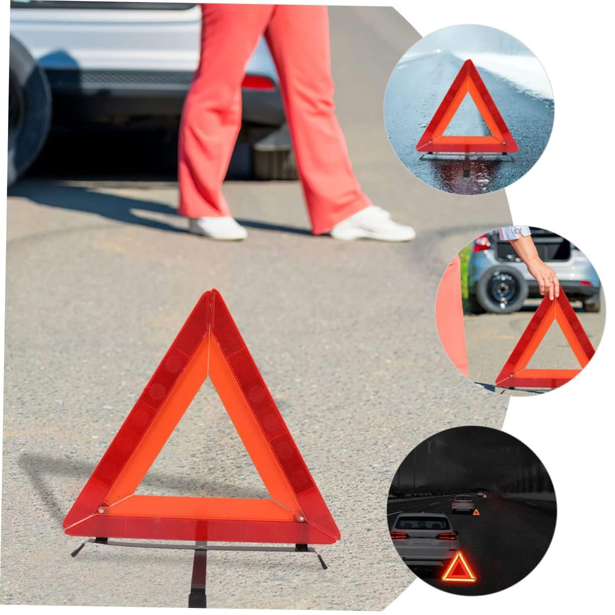 ALL PARTS SOURCE Allpartssource Riflettore a Triangolo d'avvertimento Pieghevole Riflettente per la Sicurezza Stradale con Quattro Gambe Stand in Grado