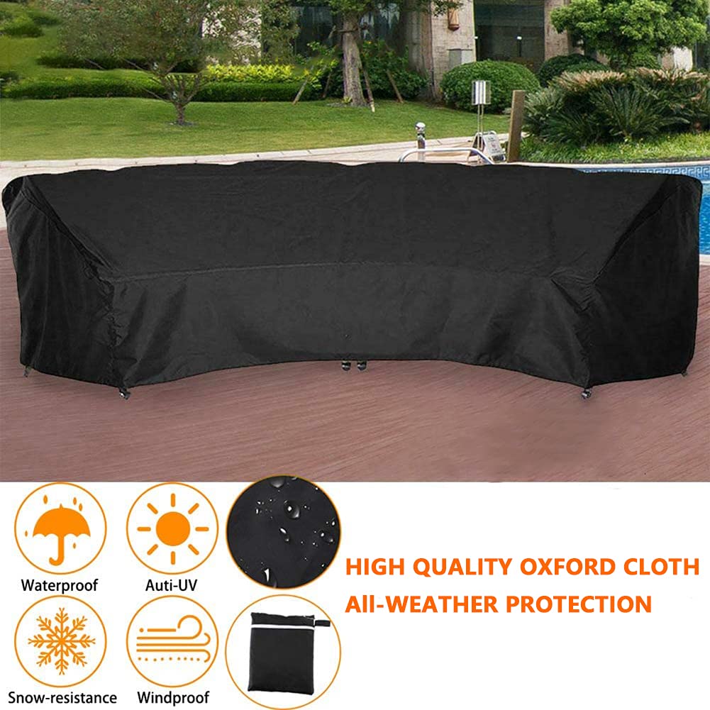 Funda Para Sofá De Jardín Curva - Impermeable, Anti-UV, Gris, Tamaño 483x99x92 Cm, Con Bolsa De Almacenamiento