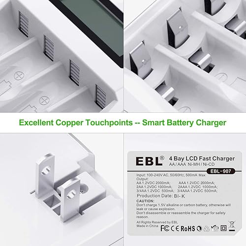 Miniatura 2 de EBL Baterías AAA recargables 1100mAh (8 unidades) con 907 LCD individual AAAAA cargador de batería recargable