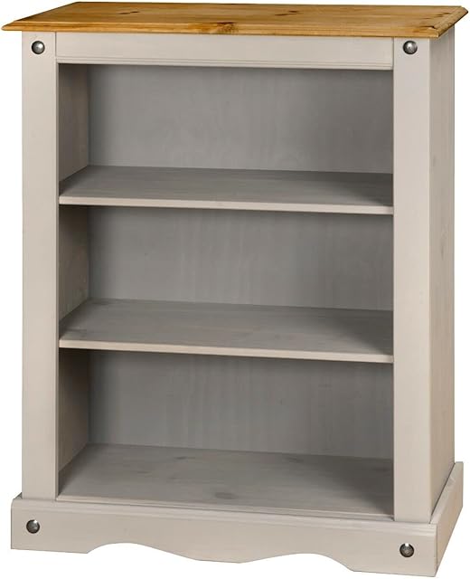 Corona Grey Small Pine Bookcase 3 Book Shelves Low Mexican Solid Wood