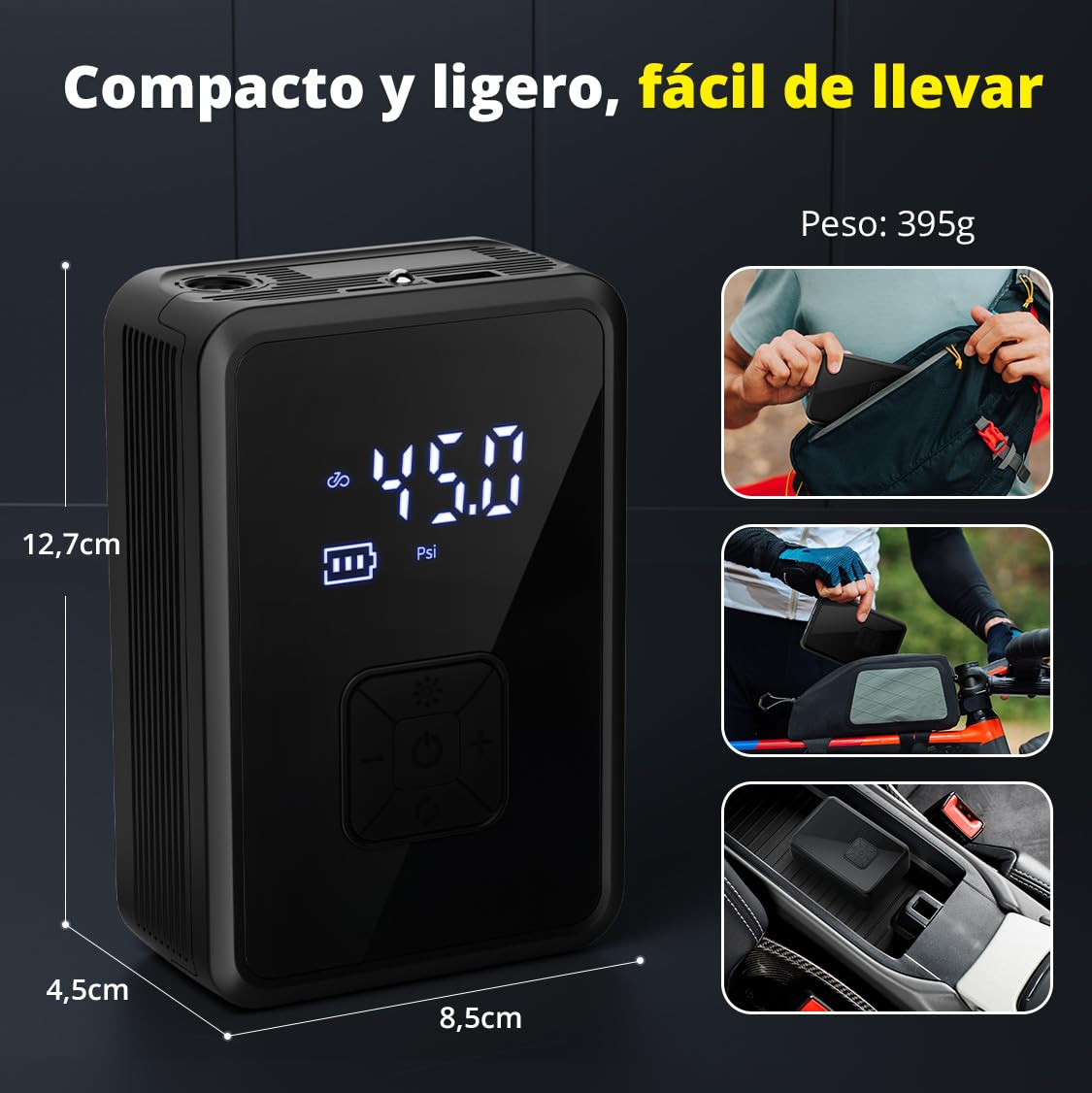 Oasser Compresor Aire Portatil 150PSI Inflador Ruedas Coche Recargable Compresor de Aire Pequeño Luz LED para Coche Moto Bicicleta Pelota
