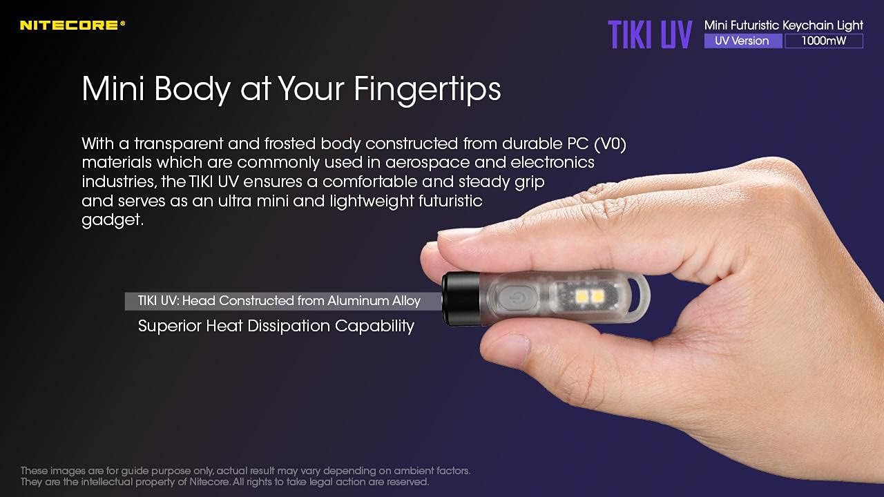 NITECORE TIKI UV Mini Futuristic LED Keychain Light-Built-in Rechargeable Li-ion battery w/Free ECO-SENSA Micro USB Cable