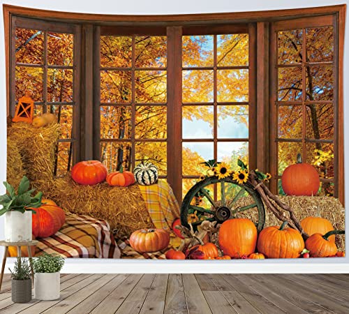 Meunear Fall Forest Tapestry Thanksgiving Pumpkins Sunflower Maple Leaves Autumn Tapestry Wall Hanging For Bedroom Fall Tree Nature Scenery Aesthetic Tapestries Living Room Dorm College 60X40Inches #TOP2