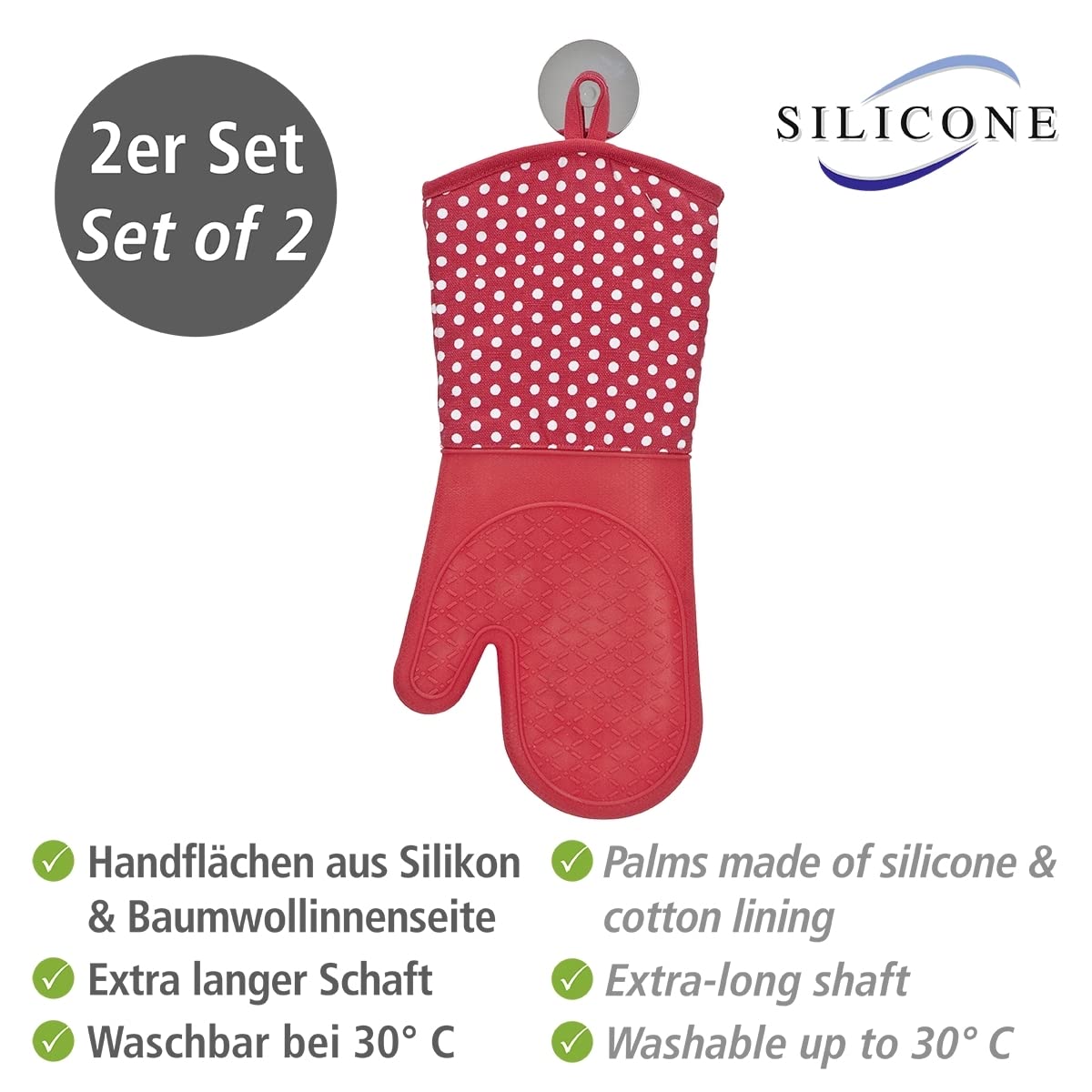 Wenko 2102168100, Confezione 2 guanti in silicone da cucina, colore: Rosso