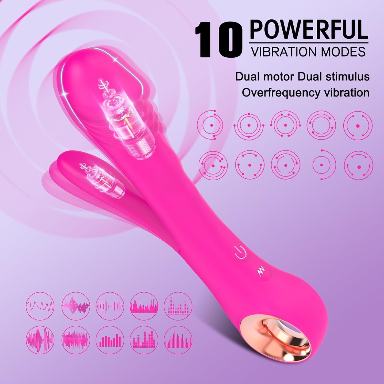 Female Dildo, Forked G-Spot Dual-Head Vibrator with 10 Powerful Vibration Modes, Anal Clitoral Nipple Stimulator Masturbator, Adult Sex Toys,B