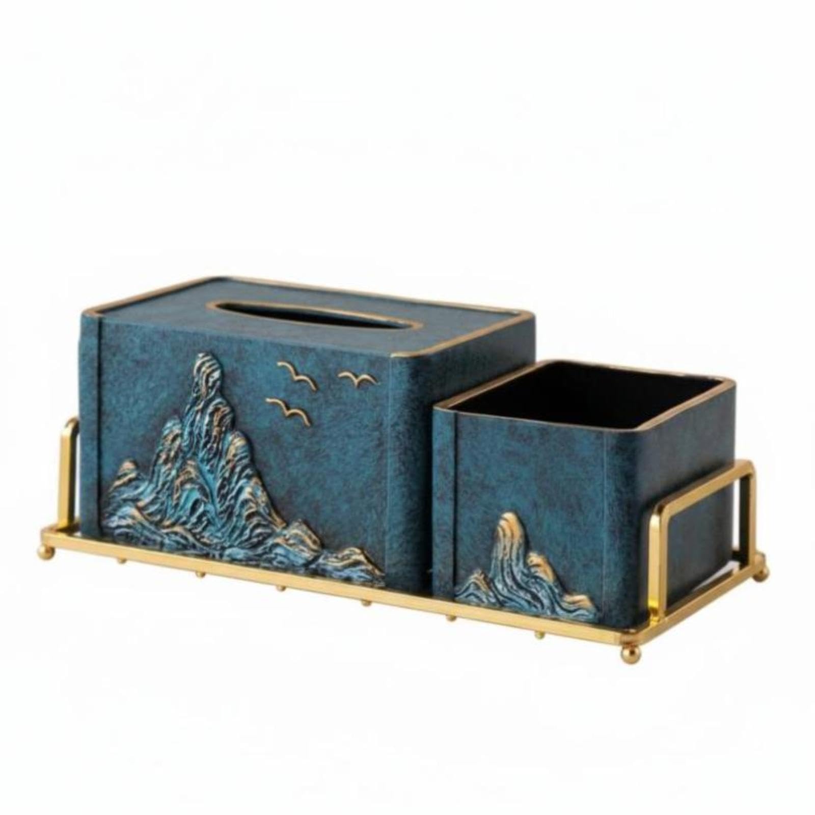 Tissue Box Set, Chinesedesign Ceramic, Creative Storage, Living Room Decor Floral Green Tissue Box Set-image-21
