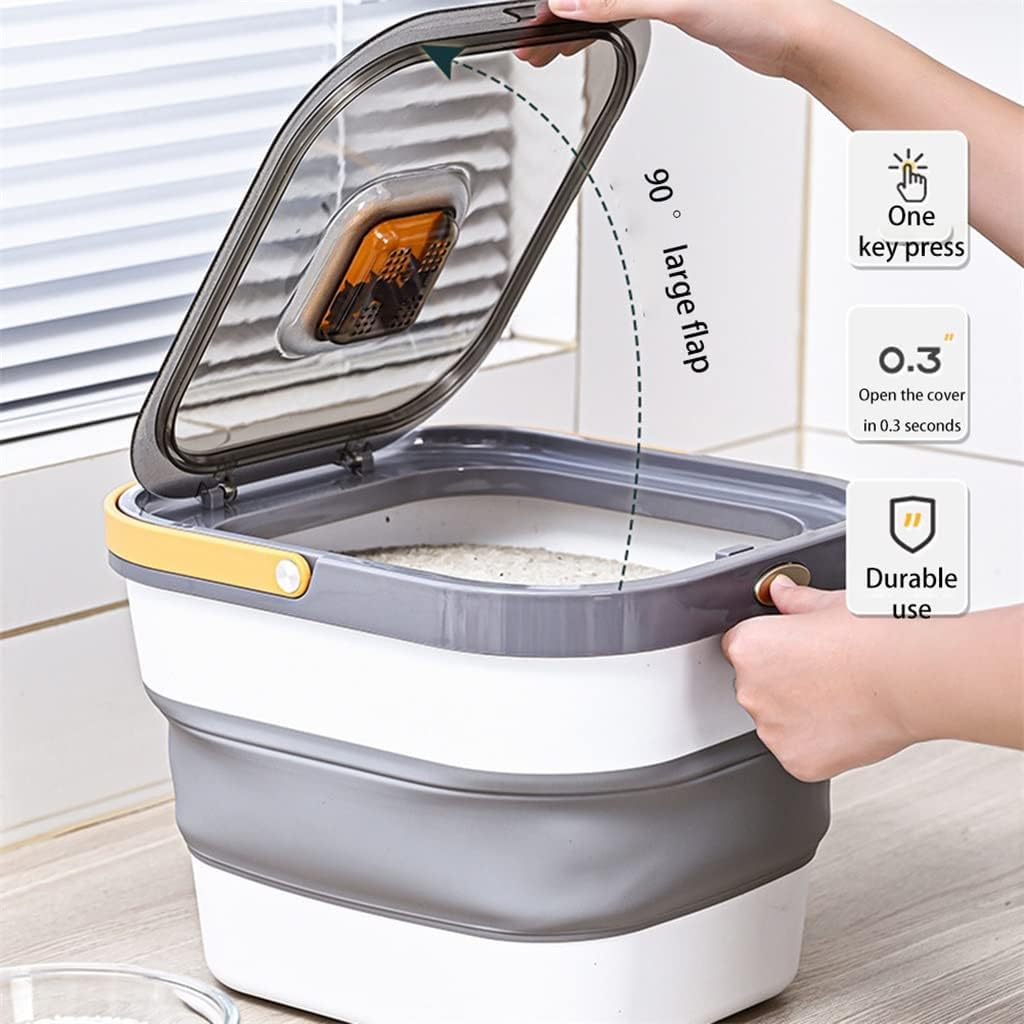 10kg Dog Cat Food Storage Container Foldable Pet Food Bucket for Pet Rice Dry Food Bucket Tank Sealing Box (Gray 33.5 * 28.5 * 24.5cm) (Yellow 33.5 * 28.5 * 24.5cm)