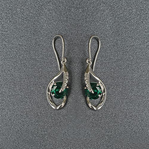 Image of CLARA 925 Sterling Silver Dark Green Eye Pendant Earring Chain Jewellery Set | Rhodium Plated, Swiss Zirconia | Gift for Women & Girls