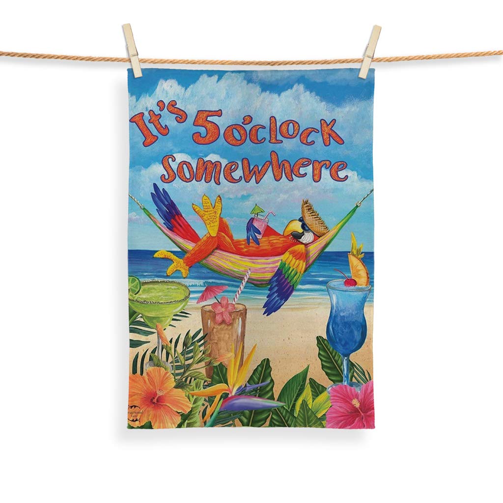 L&S Prints Foam Designs Multi It's 5 O'clock Somewhere Parrot - Tea Towel