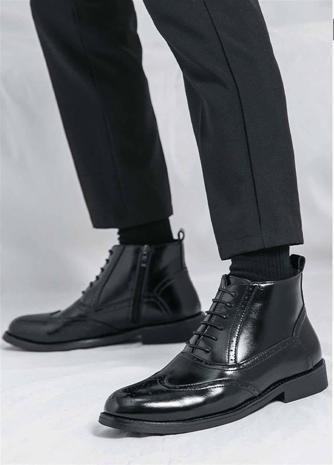 Stivaletti Uomo Pelle Eleganti Scarpe Classiche Affari | Stivali Uomo Pelle PU Cerniera Laterale Brogues Stringate Eleganti Lavoro Cerimonia Affari Vintage