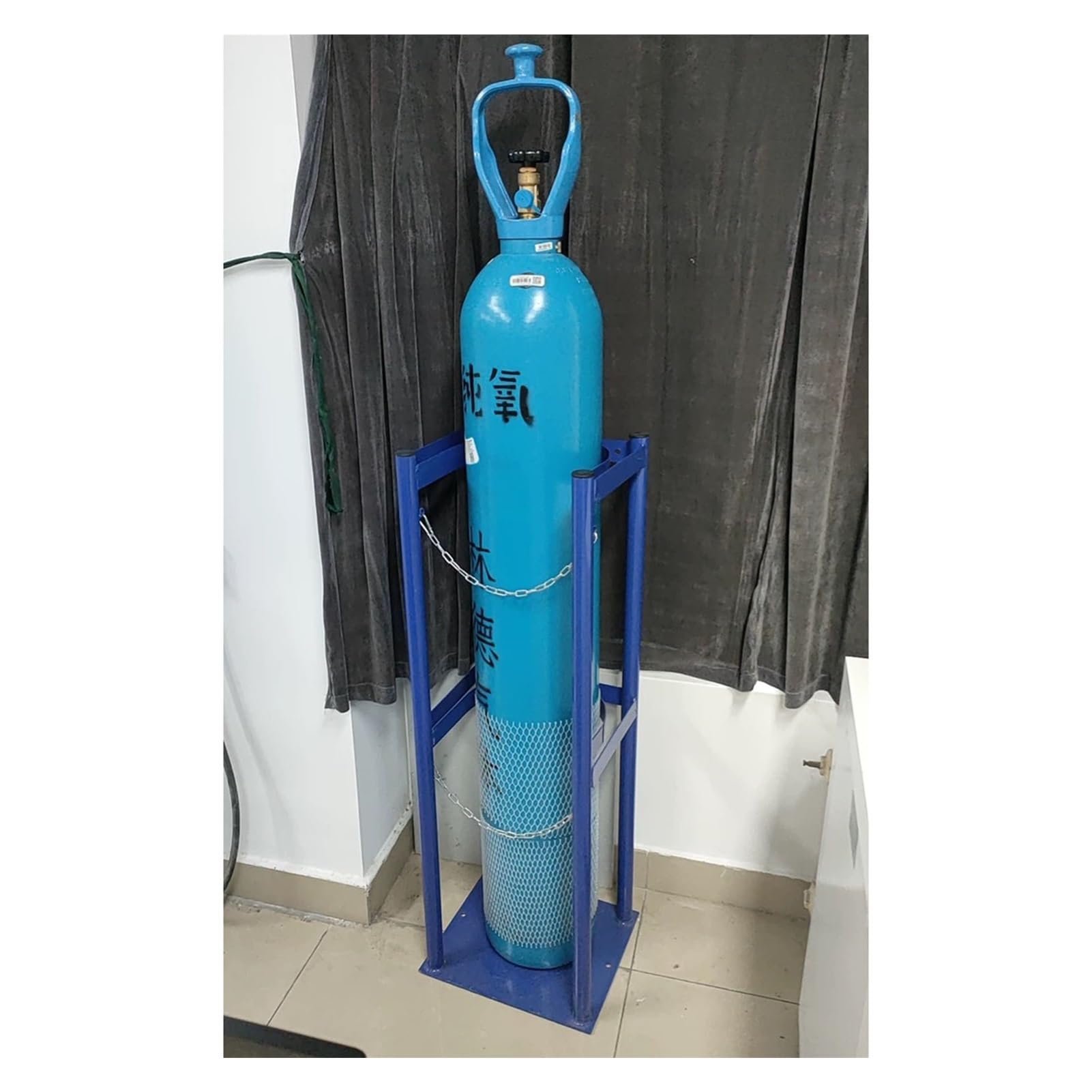 GLJTUO 40L Oxygen Tank Holder Carrier - 100cm Tall Storage Rack for Gas Cylinder, Adjustable Protective Chain, Pre-drilled Shelf, Durable Oxygen Cylinder Stand,3-34x30x100cm