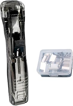 Portable Binder Clip Stapler, Desktop Mini Push Stapler with 50 Reusable Binders, Handheld Clam Clip Dispenser for School Office