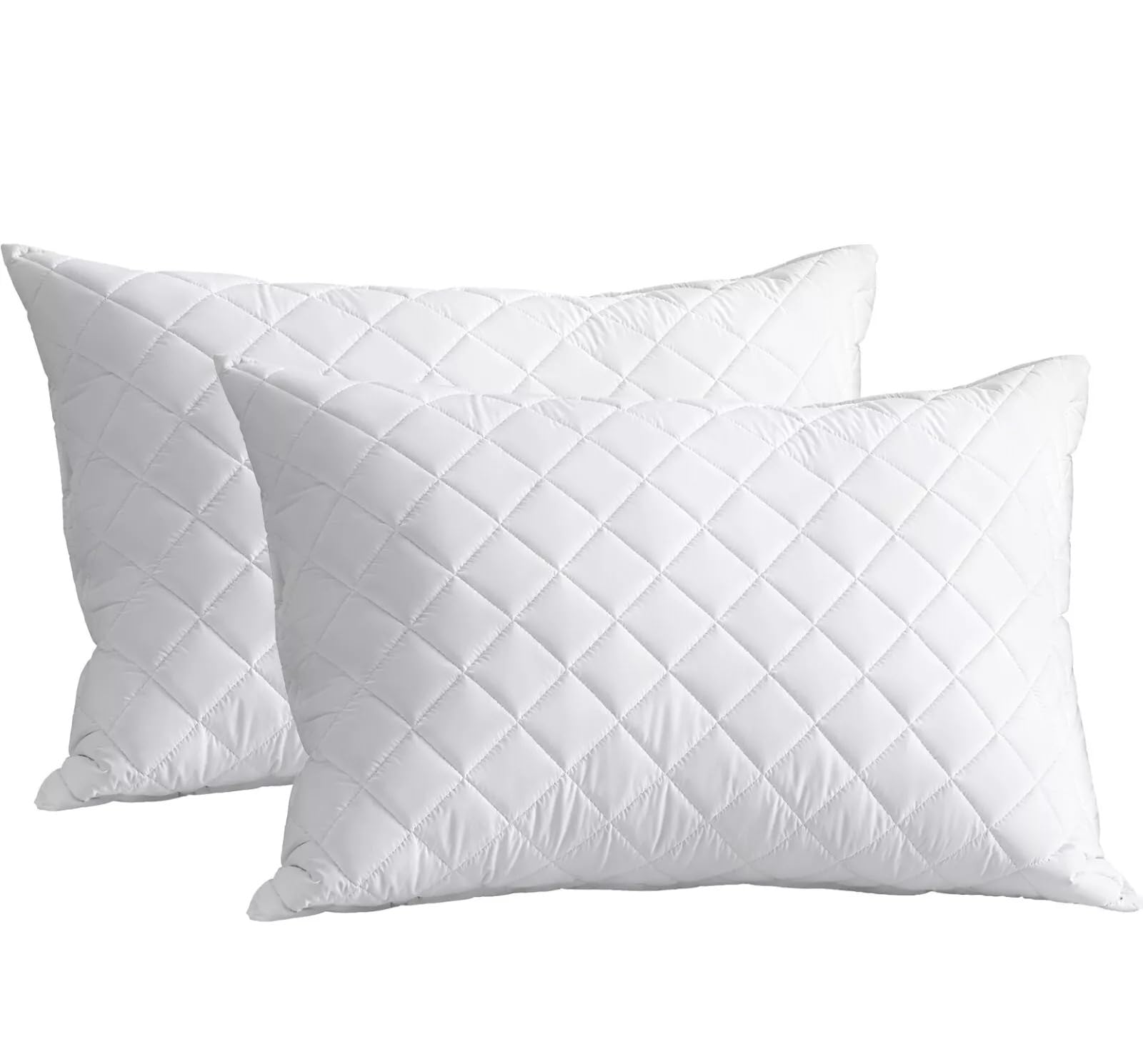 Quilted Pillow Filled With Memory Foam - Hypoallergenic Quilted Cover Soft Sleeping Bed Pillows Hotel Quality Support Anti-Allergenic (Pack of 2)
