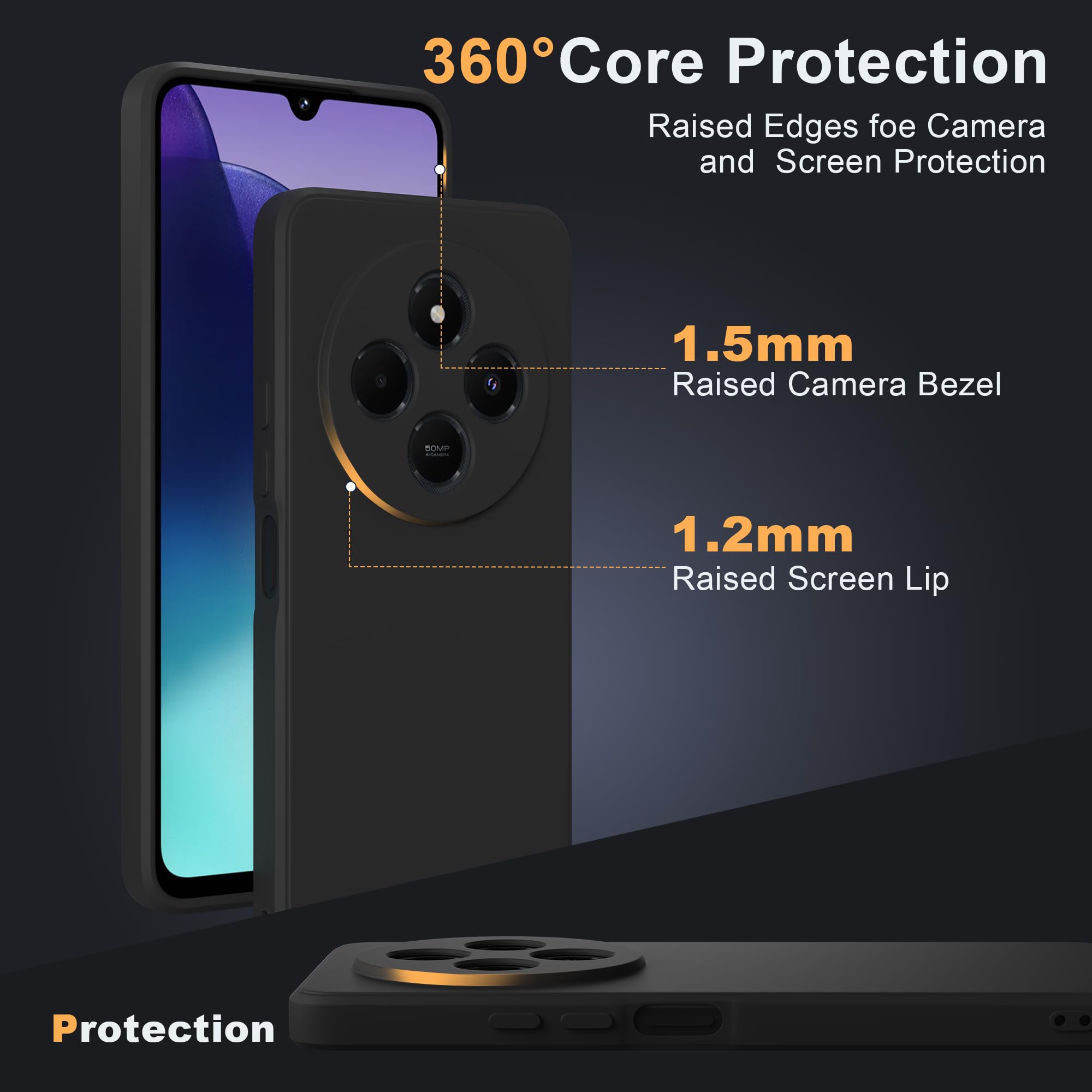 Cover per Xiaomi Redmi 14C con Protettiva in Vetro Temperato, Silicone TPU Custodia 360 Antiurtfio Gradi,Nero