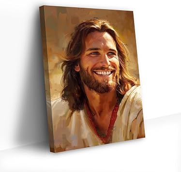 PBXBJY Christian Canvas Wall Art Smiling Jesus Pictures Print Christian Spiritual Painting God Posters Church Room Decor Frame Jesus - 1, 24L x 16W