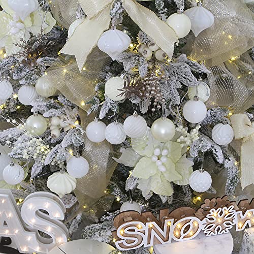 Sea Team 41-Pack Christmas Ball Ornaments with Strings, 40mm/1.57-Inch Small Size Baubles, Shatterproof Plastic Christmas Bulbs, Hanging Decorations for Xmas Tree, Holiday, Wedding, Party, White - Thumbnail 6