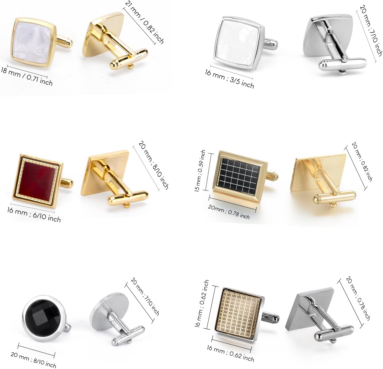 Wynameleri Mens Cufflinks Set 12 Pairs, Black Cuff Links Pack of 12 for Men Silver and Gold, for Business, Wedding,Party Gift Pack in Case