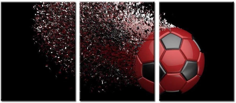 Meiji Black and Red Soccer Football Wall Art Paintings Poster Boys Room Wall Decal Art Wrapped on Frames 3 Pieces for Kids Room Decoration Ready to Hang,12x16inchx3 (Red)