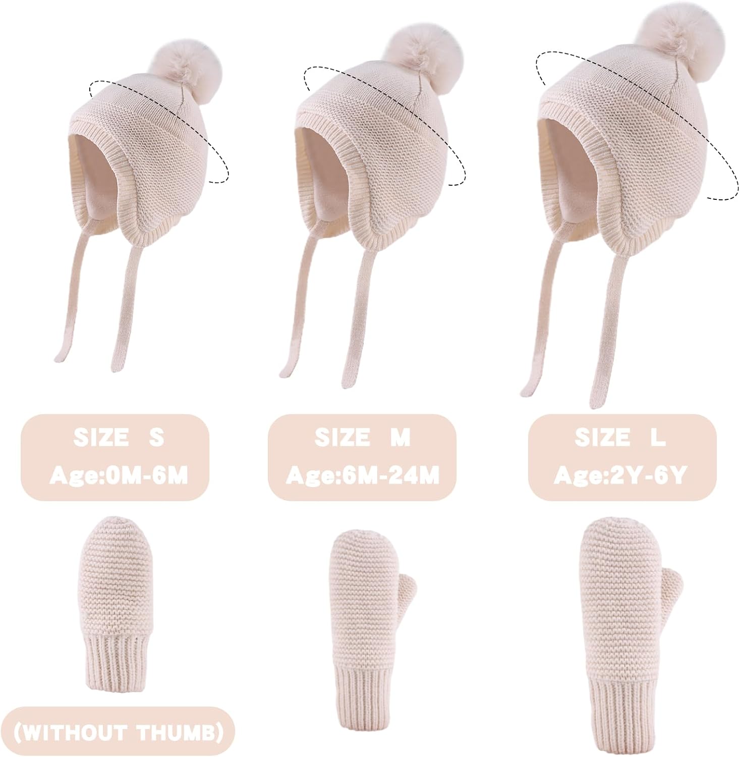 Basic Winter Baby Beanie Gloves Boys Girls Knitted Hat Pompom Kids Earflap Hats Warm Infant Toddler Beanie Mittens Set - Image 6