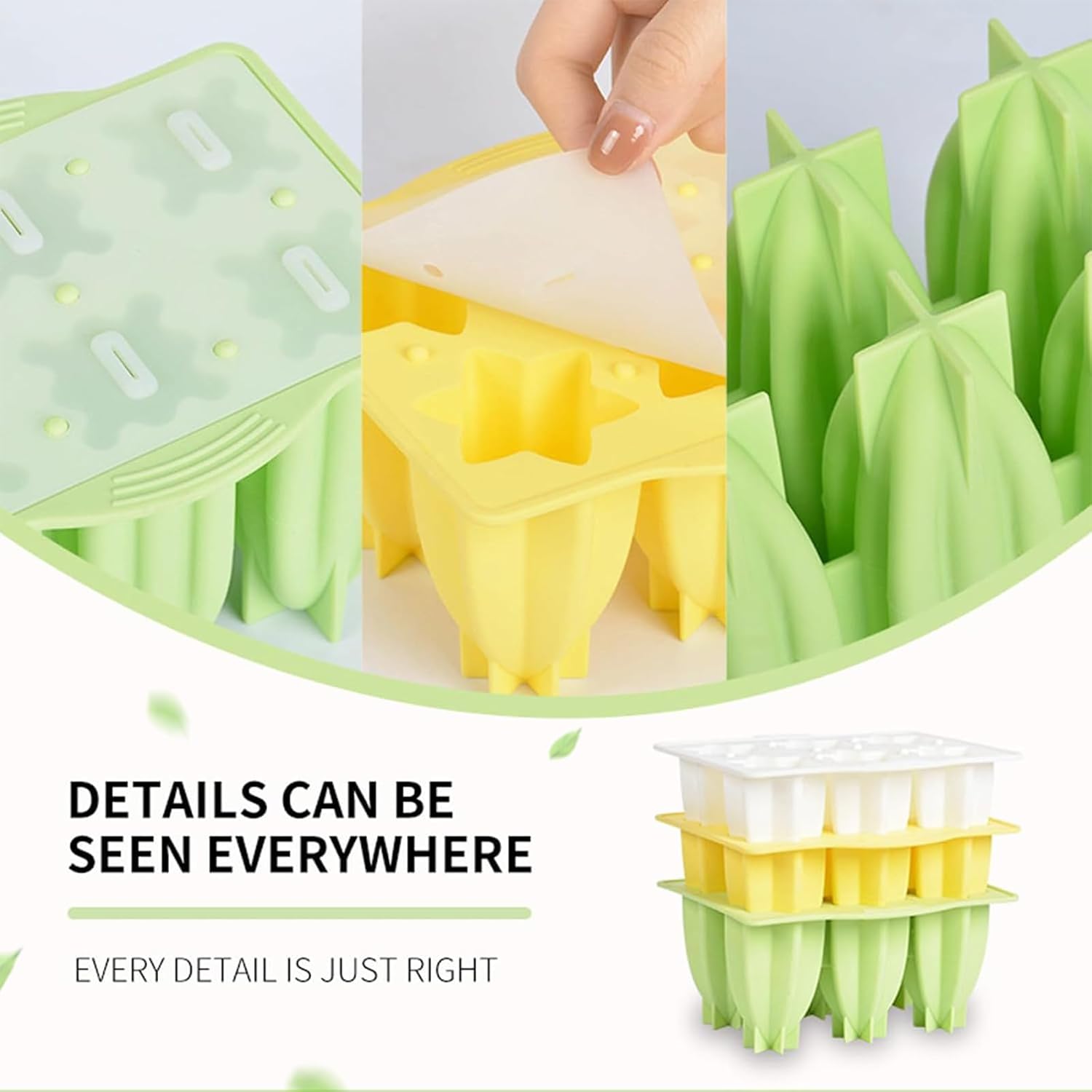 BPA Free Silicone Ice Cream Pop popsicle molds; Easy to Use and Reusable (yellow, D)