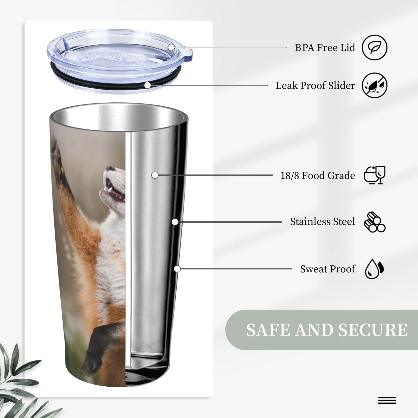 Tazza termica portatile in acciaio inox stampata con motivo volpe animale
