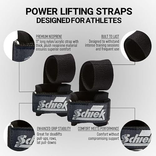 Schiek Sports Model 1000-PLS Power Lifting Straps - Essential Workout Accessories for Men and Women - Enhance Your Weight Bench Performance - Non Slip Nylon Acrylic Design