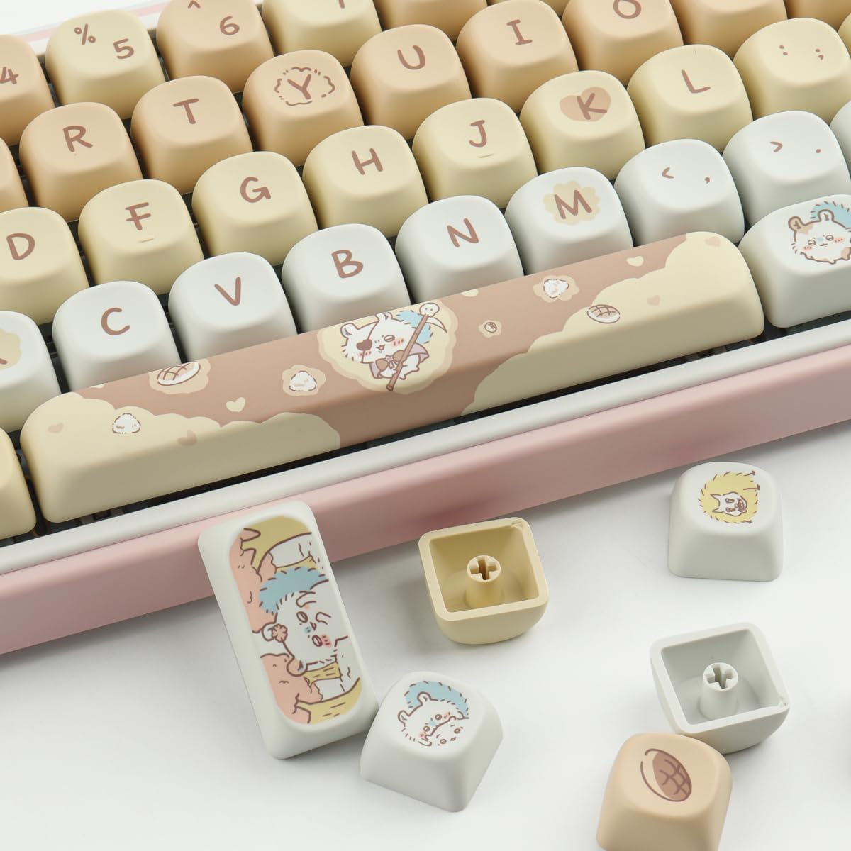 Sunzit PBT Key caps - MOA Keycaps, Cute Keycap, Chiikawa Momonga Keycap Set, 114 Keys, Dye-Sublimation Custom Keyboard Cap for Cherry Gateron MX Mechanical Keyboard