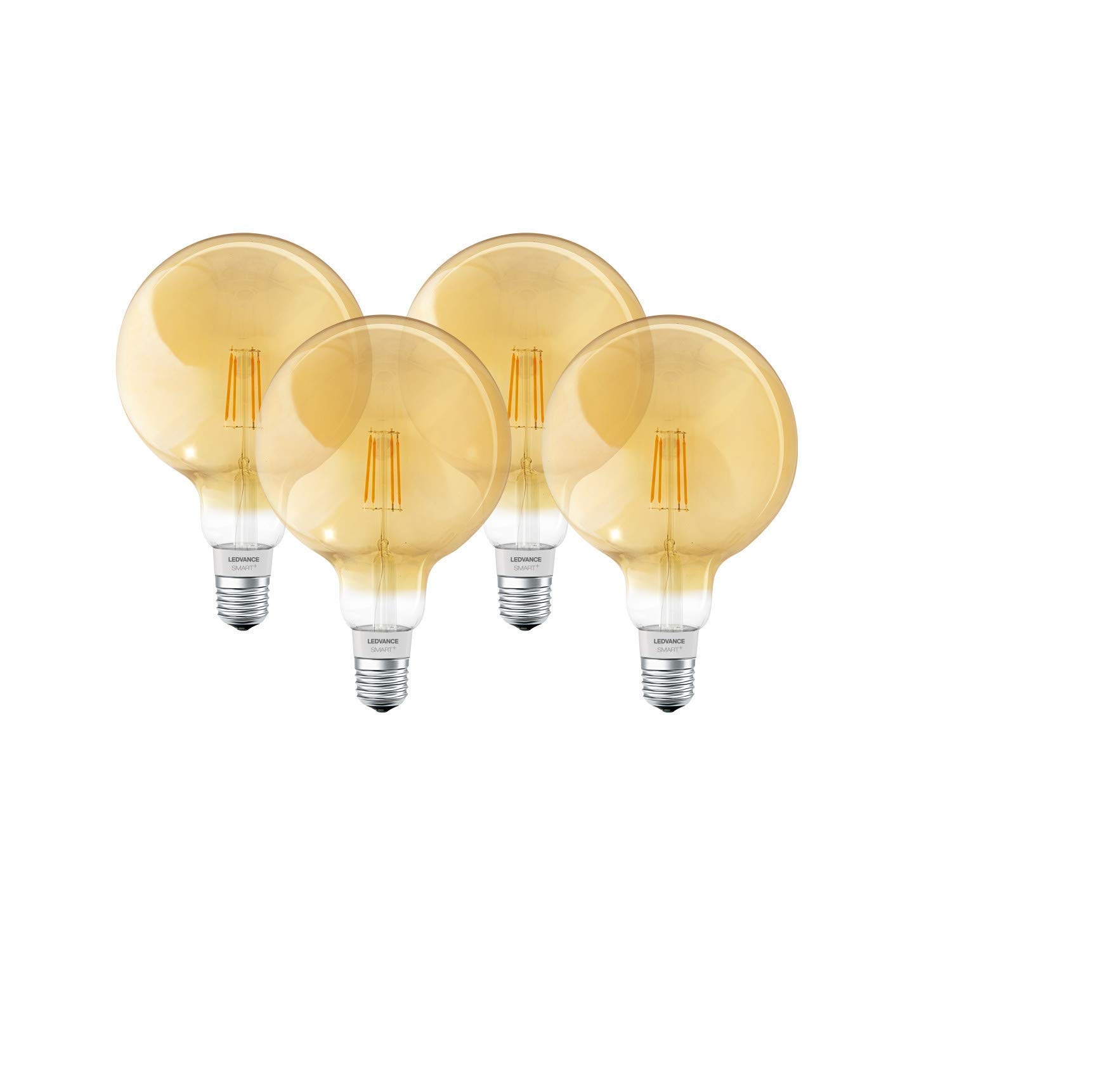 LEDVANCE Smart Led Lamp With Bluetooth, Filament Globe Gold, E27, Dimmable, Warm White (2400 k), Replaces Incandescent Lamps With 50 W, Controllable With Alexa, Google And Apple, Smart + Bt, Pack Of 4