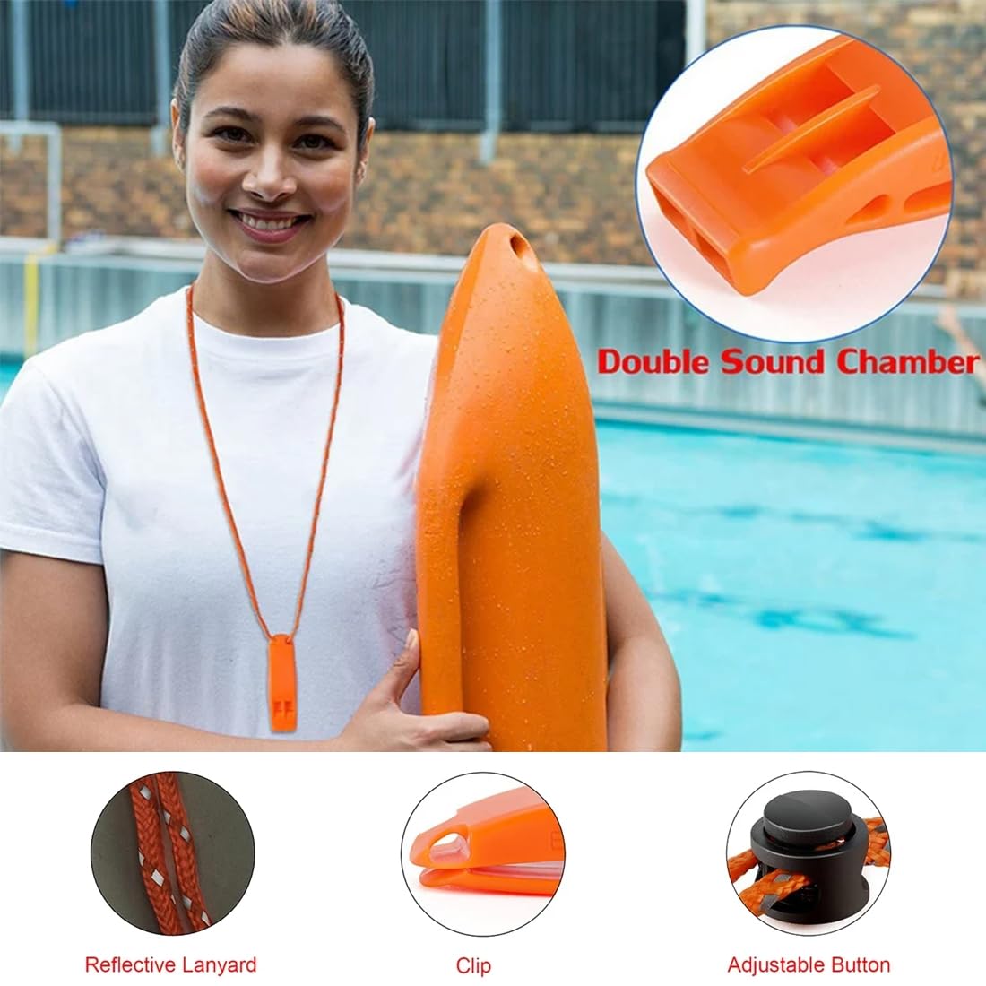 2 unidades de silbato de emergencia, silbatos de seguridad, silbato de señal hasta 4000 Hz con correa reflectante ajustable para kayak, navegación en bote, natación, supervivencia en el agua