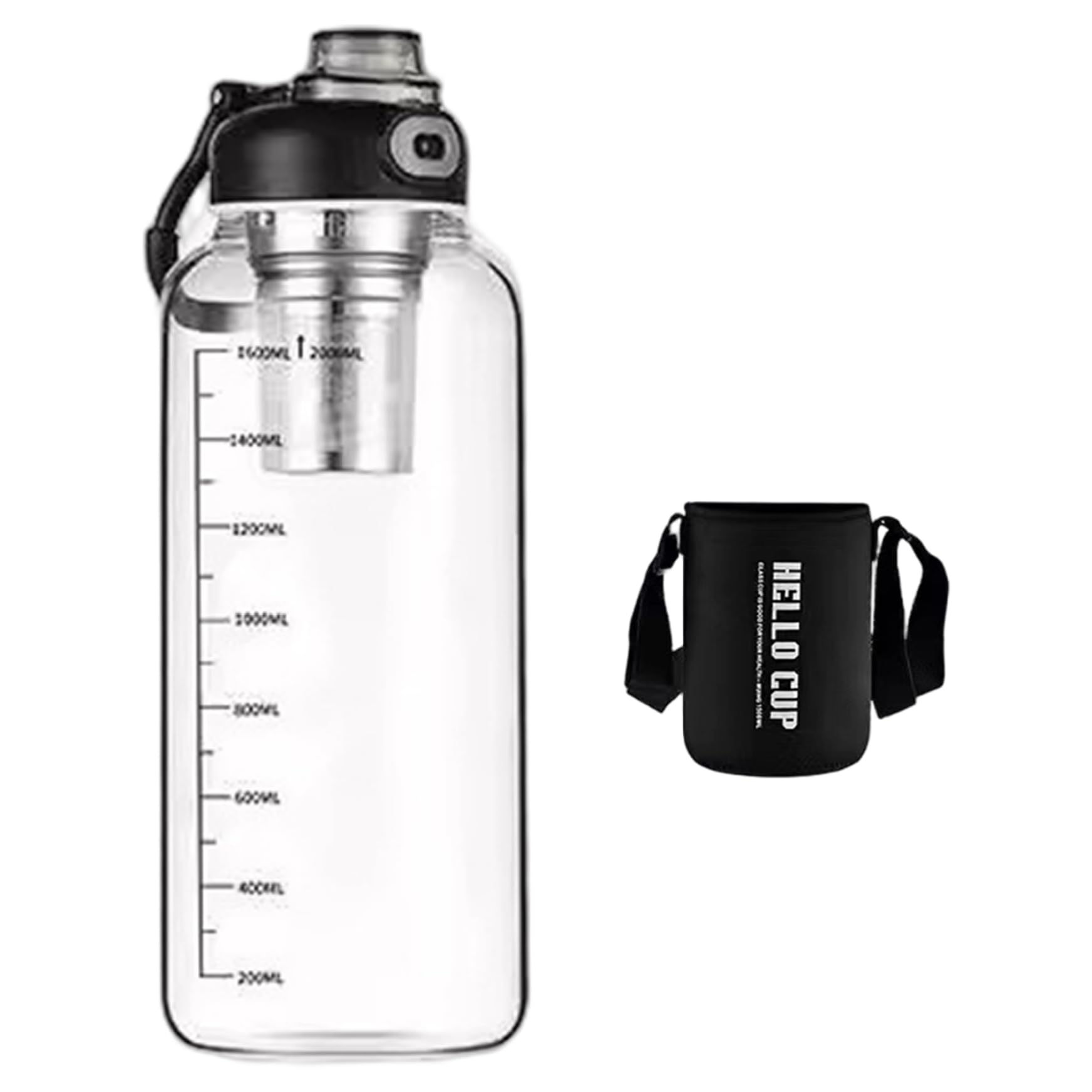 Botella de vidrio para té de 64 oz con escala para oficina y entrenamientos