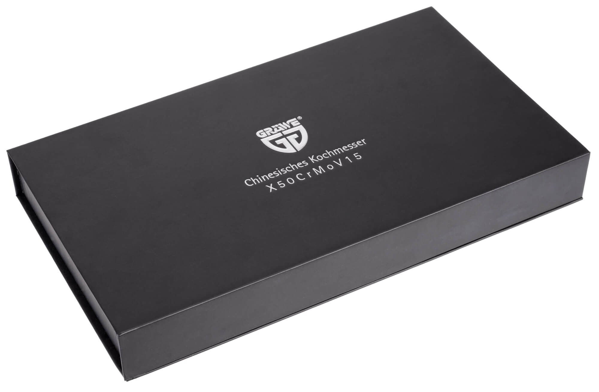 GRÄWE chińskie noże kuchenne zestaw z kamieniem do ostrzenia 1000/3000 – ostry nóż szefa kuchni, długość ostrza 16,6 cm, stal German Steel, z uchwytem z drewna pakka