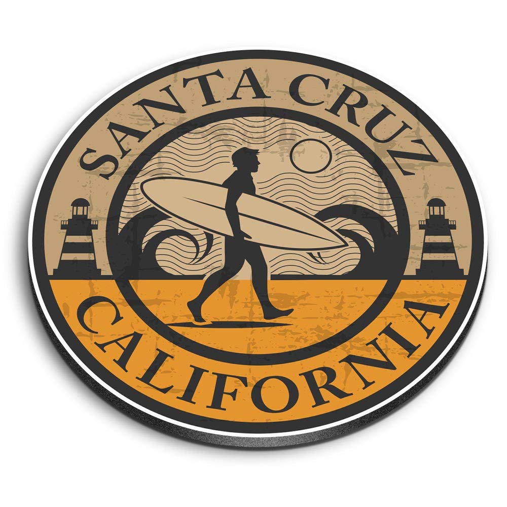 Destination Vinyl Ltd Multicolor 1 X Round Mdf Magnet - Santa Cruz California Surf Beach 5075