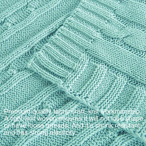 Image of NTBAY 100% Pure Cotton Cable Knit Toddler Blanket, Super Soft Warm Breathable 30x40 Baby Blanket for Crib, Stroller, Nursery, Travel, Newborn, 30x40 Inches, Light Blue