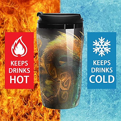 Aztec Quetzalcoatl - Taza de café de plástico con tapa, doble pared aislada con diseño de patrón de impresión - Imagen 5