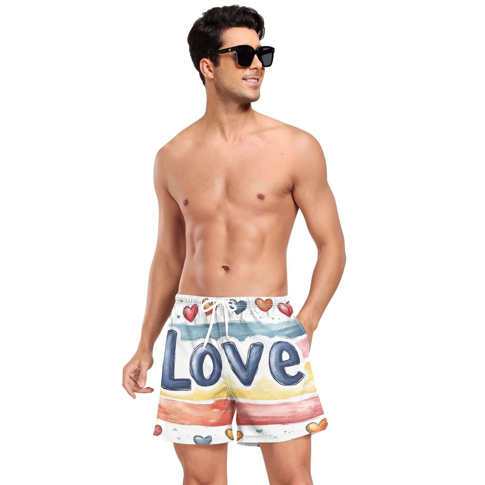 Yuiboo A Pride Month Background is WhiteMen Beach Shorts Mens 2In1 Running Shorts with Compression Liner Inseam Board Shorts Lightweight Multi