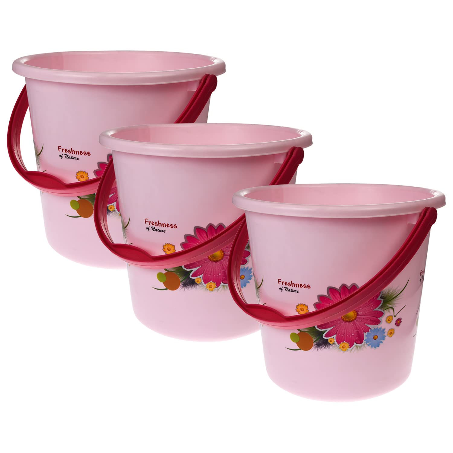 Kuber Industries Bucket|Plastic Bucket for Bathroom|Bucket for Bathing|Unbreakable Printed Bucket with Handle|18 Liter|Pack of 3 (Pink) (B0BS9JNSH6) Amazon Price History, Amazon Price Tracker