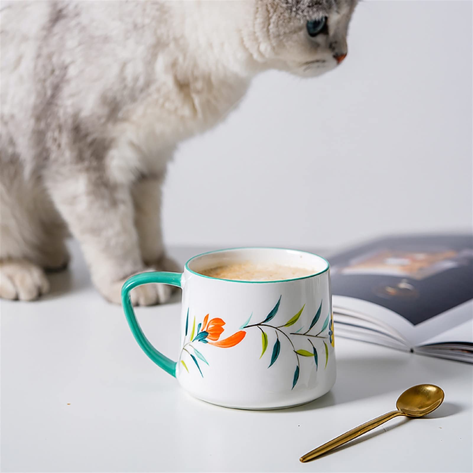 Tazas Linda taza de desayuno de cerámica pintada a mano 320ml Flores de dibujos animados Modelo Mildeo Avena Taza de café Copos de cerámica for el regalo de la casa Taza de cerámica ( Size : 10oz , Co